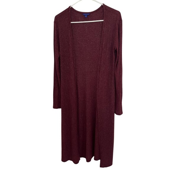 Aeropostale Women's Longline Ribbed Burgundy Open Cardigan Sweater M Cozy Layer - Picture 3 of 12